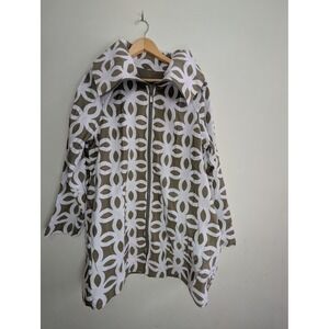 Mycra Pac Now Reversible Rain Jacket Size 2 M/L Olive Green Geometric Floral USA